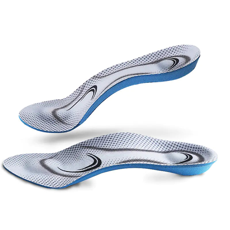 Flat foot correction insoles with arch support and heel cushioning
Orthopedic insoles showing trim-to-fit design for custom shoe sizing
