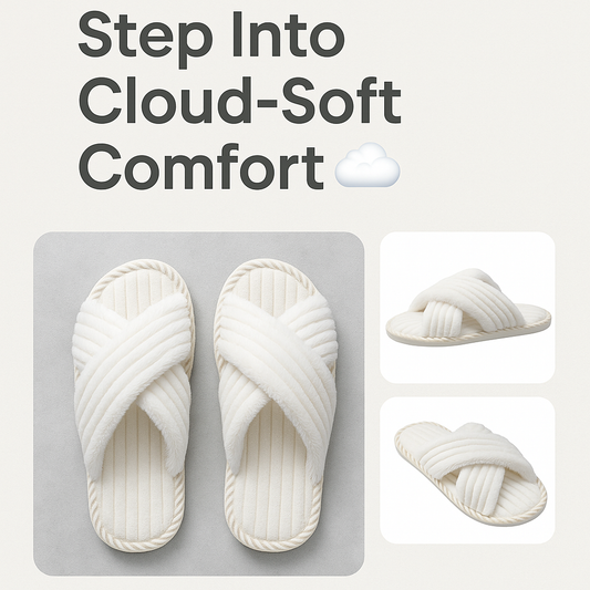 JIASUQI Women’s Memory Foam Fuzzy Slippers – Open Toe, Cross Band, Cozy Indoor/Outdoor House Shoes