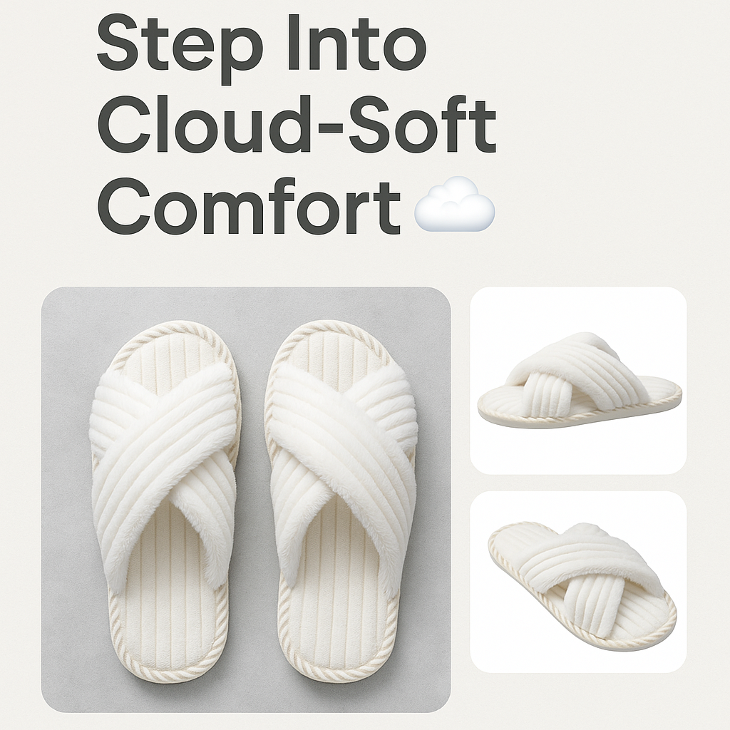 JIASUQI Women’s Memory Foam Fuzzy Slippers – Open Toe, Cross Band, Cozy Indoor/Outdoor House Shoes