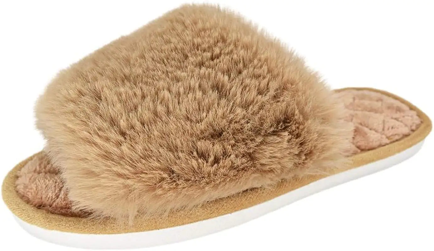 Women's fuzzy fur slippers with open toe design and memory foam cushioning
Ultra-soft plush slippers with TPR outsole for indoor outdoor wear
