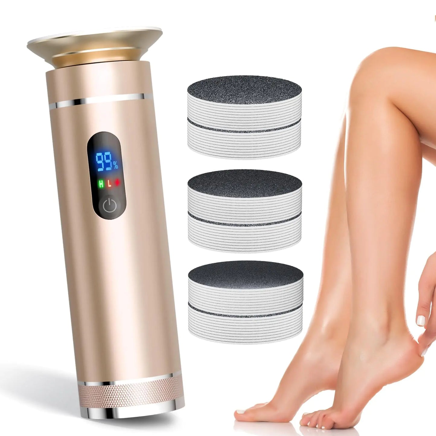 Ranrose electric callus remover with LCD display and gold ergonomic design
Electric foot file with 60 sanding discs showing coarse medium fine options
Professional callus remover with safety shutoff and USB-C charging
